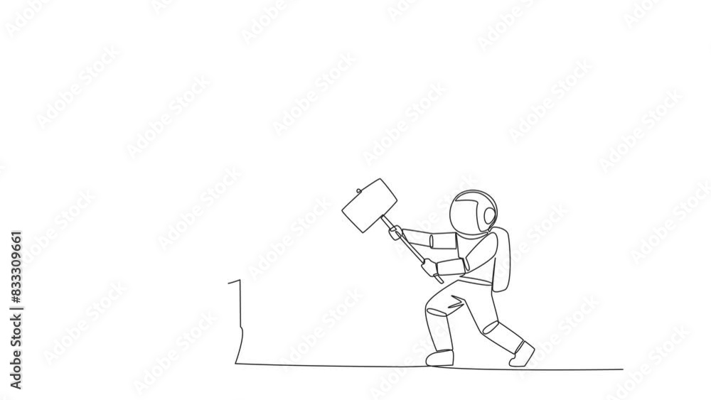 Aufkleber self drawing animation of continuous one line drawing astronaut preparing to hit big swinging pendul