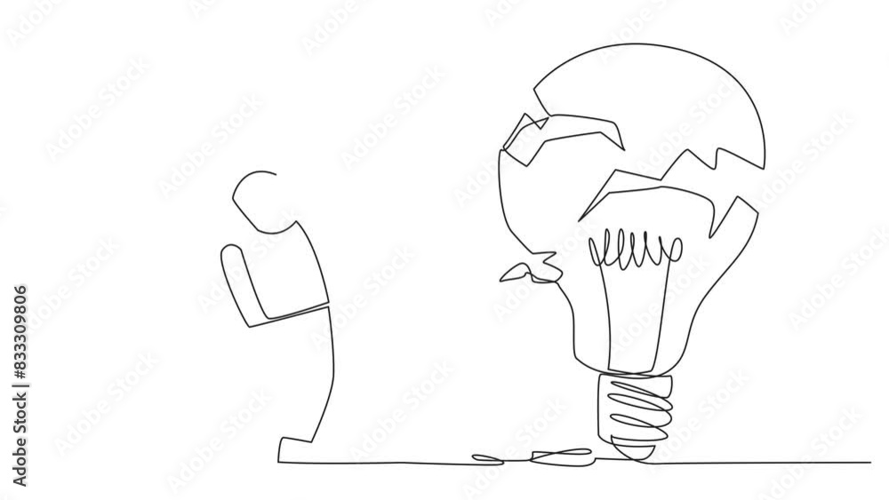 Aufkleber animation of continuous one line drawing young astronaut preparing to hit a big lightbulb. the thras