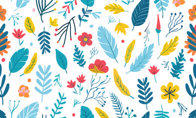 seamless flower pattern with leaves