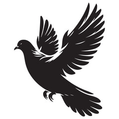 Obraz premium Dove silhouette - flying bird isolated on a white background. Pigeon with wings black sign. Flat design simple style vector illustration.