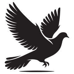 Fototapeta premium Dove silhouette - flying bird isolated on a white background. Pigeon with wings black sign. Flat design simple style vector illustration.
