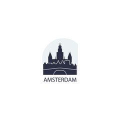 Netherlands Amsterdam city, cityscape, panorama view logo. Modern vector icon with Holland capital horizon. Isolated skyline graphic
