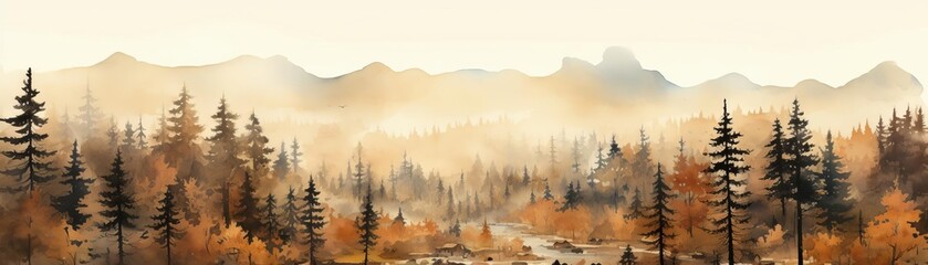 Curtains Render an abstract forest with layers of greens and browns