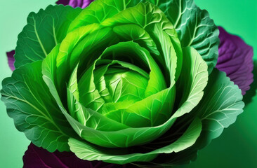 Fototapeta premium Vibrant close-up of fresh green cabbage with intricate leaf details