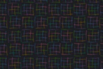 アルコールインクアートの抽象バナー。黒背景にカラフルでラフなチェック柄