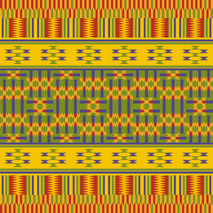 Kente cloth. African textile. Ethnic seamless pattern. Tribal geometric print.