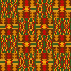 Kente cloth. African textile. Ethnic seamless pattern. Tribal geometric print.