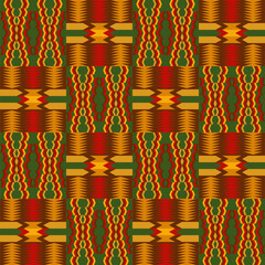 Kente cloth. African textile. Ethnic seamless pattern. Tribal geometric print.