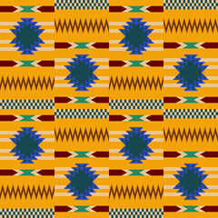Kente cloth. African textile. Ethnic seamless pattern. Tribal geometric print.