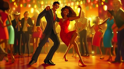 Latin party dancing salsa bachata cartoon style AI.Generative AI.