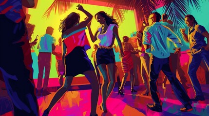 Latin party dancing salsa bachata cartoon style AI.Generative AI.