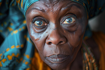 Close portrait of elderly African woman.