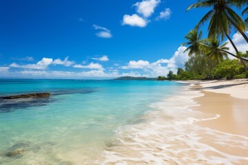 Fototapeta premium Tropical Blue Ocean and Sunny Sky Generative AI