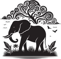 Obraz premium Elephant silhouette vector art white background