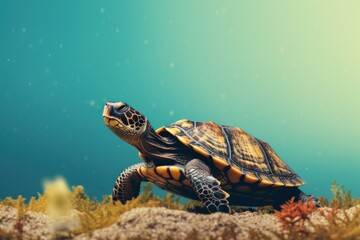 Fototapeta premium Ancient Turtle animal background. Dive ocean. Generate Ai