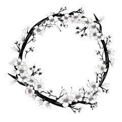 Stroke outline sakura frame circle flower plant.