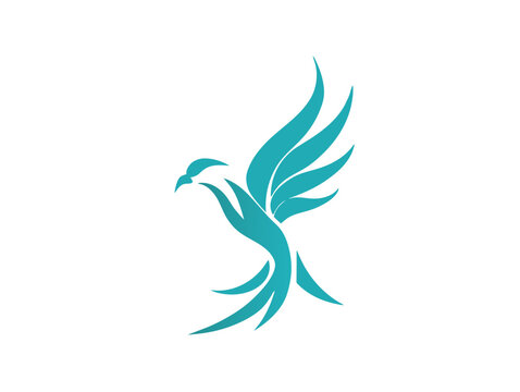 Vector Blue Bird Logo on White Background, Minimalist