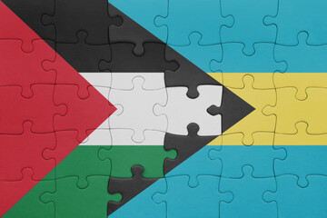puzzle with the colourful national flag of bahamas and flag of palestine.