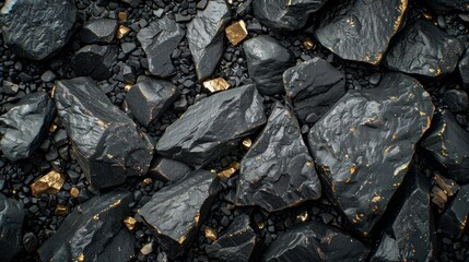 Black granite stones mixed with gold nuggets.

