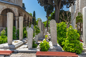 Muslim graves in the garden of the historical Süleymaniye Mosque.