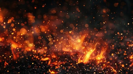 Fototapeta na wymiar Glowing fire embers against a black background.