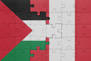 puzzle with the colourful national flag of peru and flag of palestine.