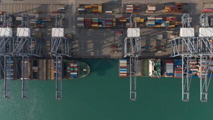 container,container ship in import export and business logistic,By crane ,Trade Port , Shipping,cargo to harbor.Aerial view,Water transport,International,Shell