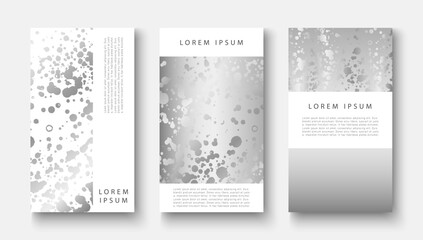 Silver abstract design for covers, posters, banners. Template for stories with silver splashes or blots.