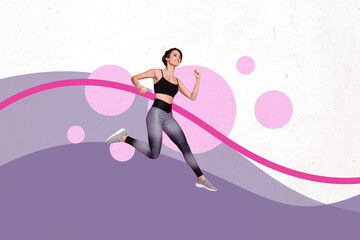 Trend artwork composite image collage of sport active lifestyle young lady do exercise gym run fat burn weight loss warmup sportswoman