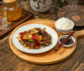 Chinese food on the wooden table