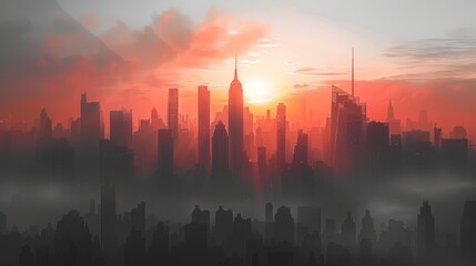 Crimson Skies Over Urban Jungle. Generative AI