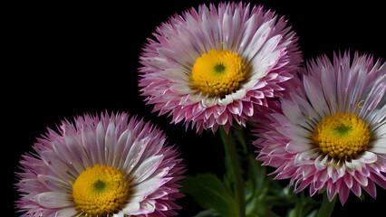 Autumn flowers on a black background purple Asters on a dark background close-up
