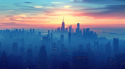 Fototapeta premium Ethereal Cityscape Dance at Dusk. Generative AI