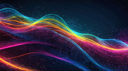 Obraz premium Wave of dots and weave lines. Abstract background. Network connection structure. Generated AI,