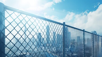 Obraz premium A New beautiful chain-link fence around the modern city in day time