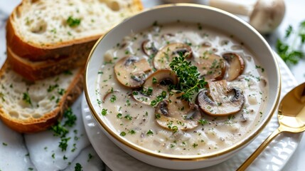 Creamy Mushroom Soup Elegantly Served