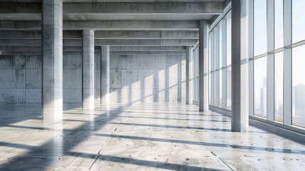 Modern Concrete Interior with Ample Daylight and Wall Display Mock-up