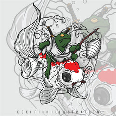 KOKI FISH ILLUSTRATION WITH A GRAY BACKGROUND.eps