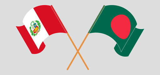 Crossed and waving flags of Peru and Bangladesh