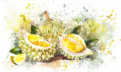 watercolor splash illustration durian