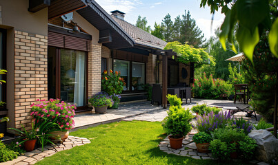 Fototapeta premium the patio of beautiful suburban house with garden