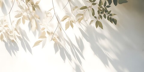 Leaf overlay shadow and sunlight on wall background. branch shade sunlight on white wall for wallpaper,