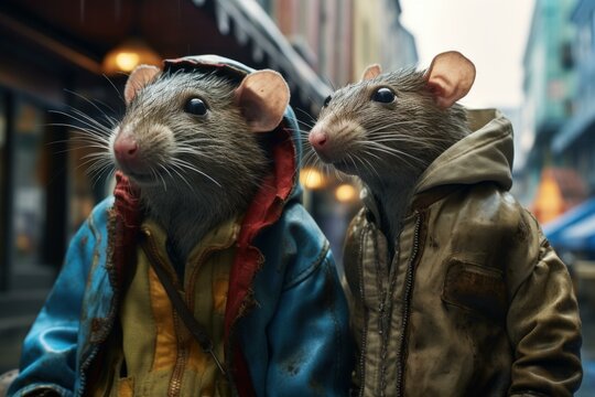 Resourceful Two street rats. Garbage food. Generate Ai