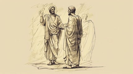 Obraz premium Biblical Illustration of 1 Corinthians 1: Greeting and Thanksgiving, Call for Unity, Wisdom of the Cross on Beige Background with Copyspace