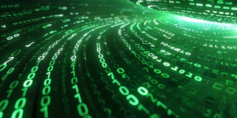 Binary code in perspective. Green color.