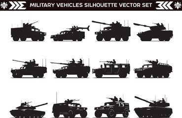 Obraz premium Military Vehicle Silhouette Vector Design Illustration Bundle