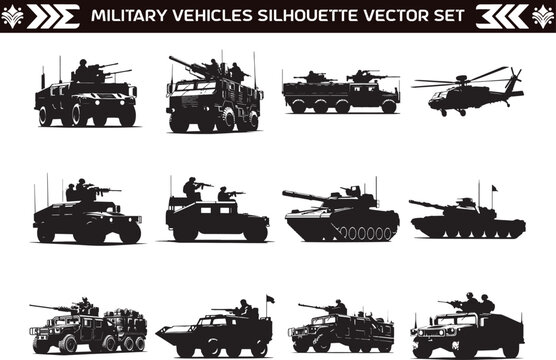 Military Vehicle Silhouette Vector Design Illustration Bundle