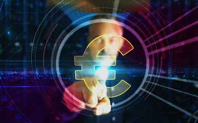 Euro symbol digital 3d finger touch