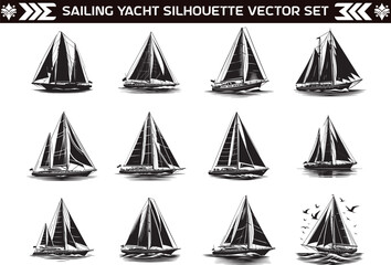 Sailing Yacht Silhouette Vector Design Illustration Bundle