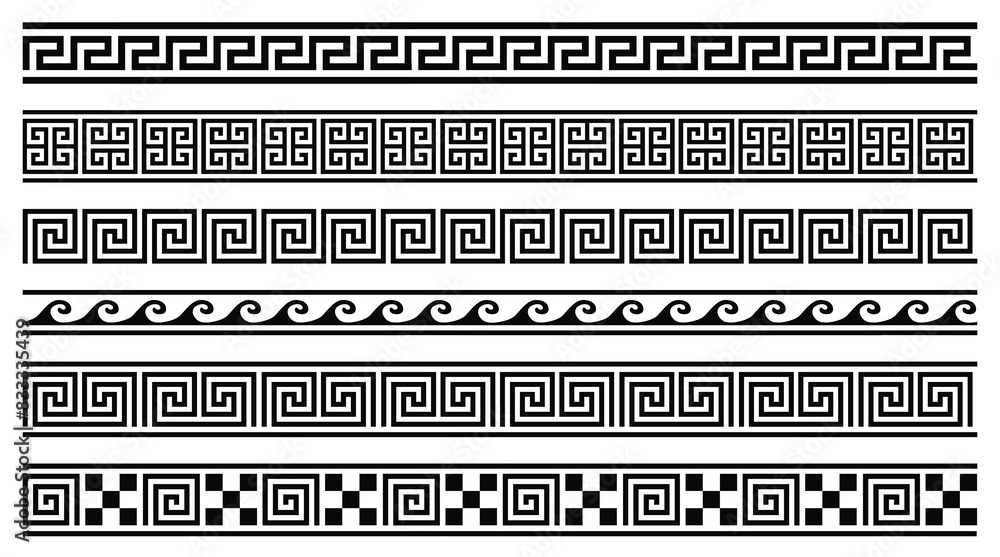 Wall mural vector set of 6 greek style geometric seamless frames isolated on white background